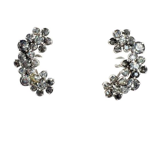 Vintage Cluster Crystal Rhinestone Climber Earrings Screw Back Clip On Silver - Picture 1 of 5